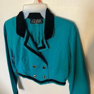 💖CHAYA women’s size 7 double breasted cropped jacket. Blue with black tri…